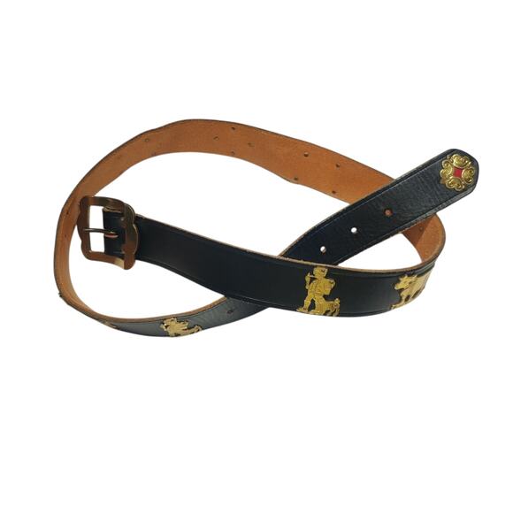 Vtg Traditional Swiss Appenzeller Black Leather Cow Farmer Embellished Belt M/L - Picture 3 of 9